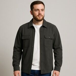 FRYE Faux Suede Shirt Jacket‎ Mens XL Black Long Sleeve Button Up Pockets NWT